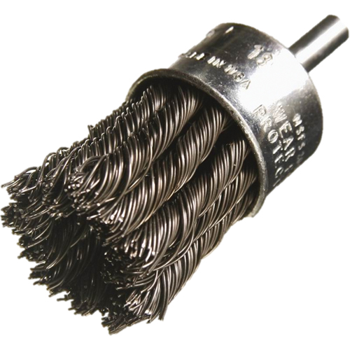 Knotted Wire End Brushes, 1/2" Dia., 0.014" Wire Dia., 1/4" Shank Action Paper