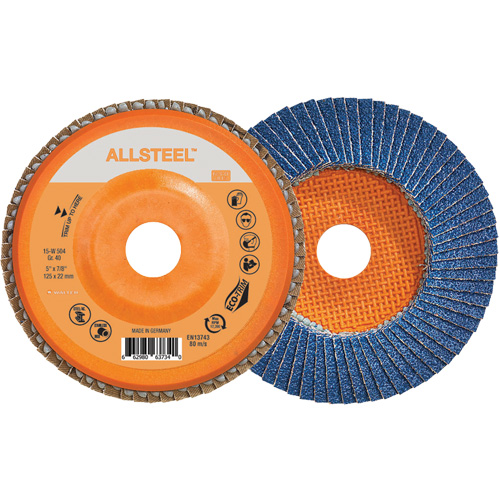 AllSteel Flap Disc, 5" x 7/8", Type 27, 40 Grit, Zirconia Alumina Action Paper