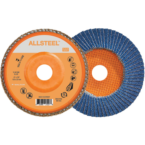 Disque &agrave; lamelles ALLSTEEL, 6" x 7/8", Type 27, Grain 60, Alumine de zirconium Action Paper