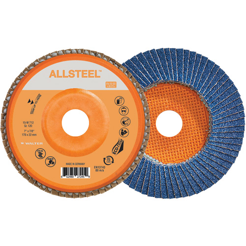 Disque &agrave; lamelles ALLSTEEL, 7" x 7/8", Type 27, Grain 120, Alumine de zirconium Action Paper