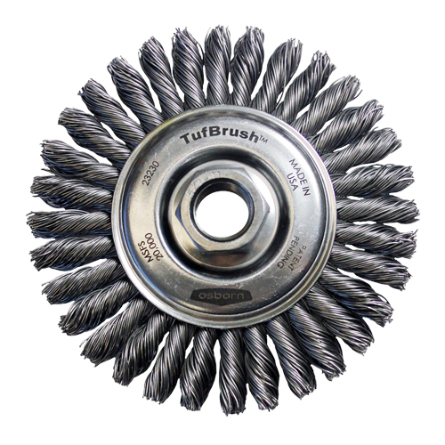 TufBrush Knot Wire Wheel Brush, 4" Dia., 0.02" Fill, 5/8"-11 Arbor, Steel Action Paper