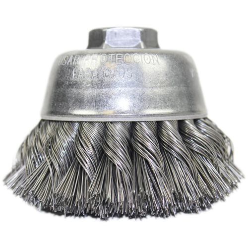 Knot Wire Cup Brush, 3-1/2" Dia. x 5/8"-11 Arbor Action Paper
