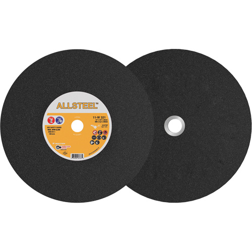ALLSTEEL Chopsaw Wheel, 12" x 1/8", 25/32" Arbor, Type 1, Aluminum Oxide, 6300 RPM Action Paper