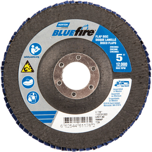 Disque &agrave; lamelles Bluefire, 5" x 7/8", Type 29, Grain 40, Alumine de zirconium Action Paper