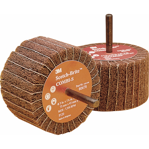 Combi Wheels, 3" Dia. x 1-3/4" W, 1/4" Arbor, Aluminum Oxide Action Paper