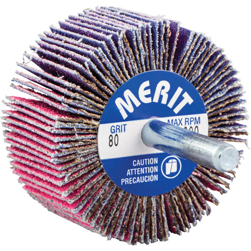 Shank Mounted Mini Flap Wheel, Ceramic Alumina, 80 Grit, 2" x 1" x 1/4" Action Paper