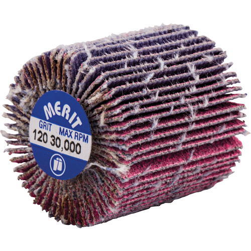 Threaded Mini Flap Wheel, Ceramic Alumina, 120 Grit, 1" x 1" x 1/4"-20 Action Paper