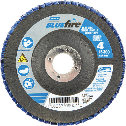 Disque &agrave; lamelles coniques R884P BlueFire, 4" x 5/8", Type 29, Grain P60, Alumine de zirconium Action Paper