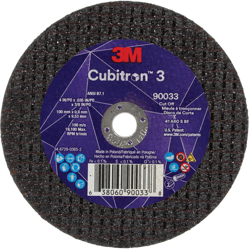 Cubitron 3 Cut-Off Wheel, 4" x 0.035", 3/8" Arbor, Type T1, Ceramic, 21000 RPM Action Paper