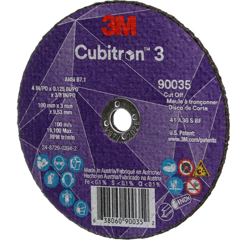 Cubitron 3 Cut-Off Wheel, 4" x 1/8", 3/8" Arbor, Type T1, Ceramic, 21000 RPM Action Paper