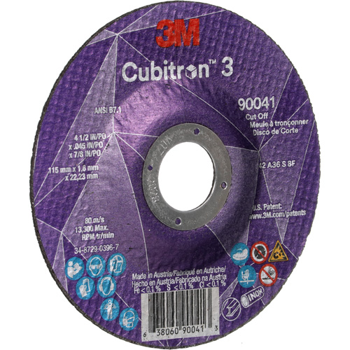 Cubitron 3 Cut-Off Wheel, 4-1/2" x 0.045", 7/8" Arbor, Type T27, Ceramic, 13300 RPM Action Paper