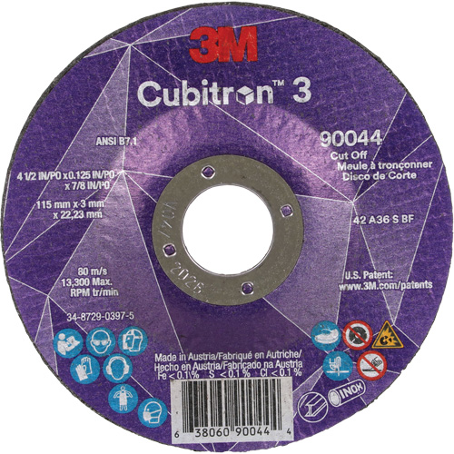 Cubitron 3 Cut-Off Wheel, 4-1/2" x 1/8", 7/8" Arbor, Type T27, Ceramic, 13300 RPM Action Paper