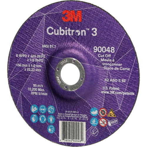 Cubitron 3 Cut-Off Wheel, 6" x 0.045", 7/8" Arbor, Type T27, Ceramic, 10200 RPM Action Paper