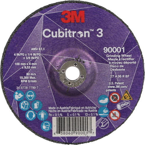 Meule a moyeu d&eacute;port&eacute; Cubitron 3, 4" x 1/4", Arbre 3/8", C&eacute;ramique, Type T27 Action Paper