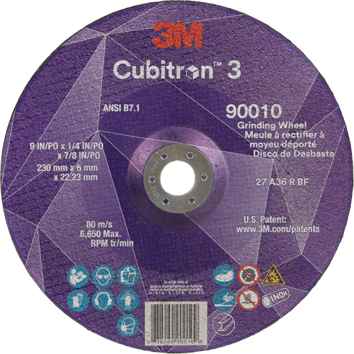 Cubitron 3 Depressed Centre Grinding Wheel, 9" x 1/4", 7/8" Arbor, Ceramic, Type T27 Action Paper