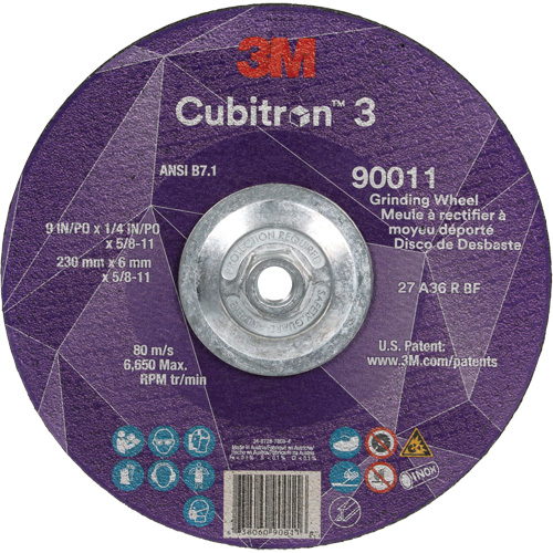 Cubitron 3 meule a moyeu d&eacute;port&eacute;, 9" x 0,25", Arbre 5/8"-11, C&eacute;ramique, Type T27 Action Paper