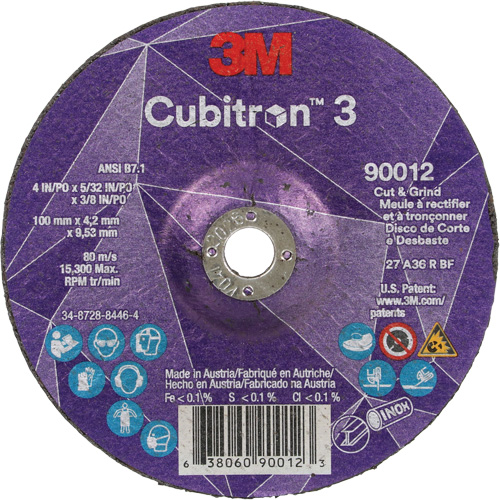 Cubitron 3 Cut and Grind Wheel, 4" x 5/32", 3/8" Arbor, Type 27, 36 Grit, Ceramic Action Paper