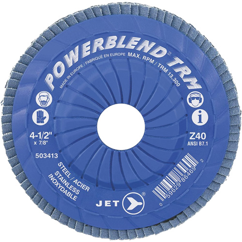 Powerblend TRM Trimmable Flap Disc, 4-1/2" x 7/8", Type 29, Z40 Grit, Zirconium Action Paper