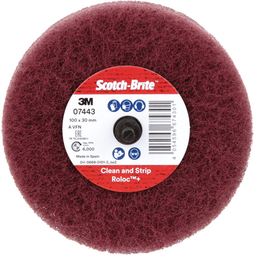 Roue de ponçage &agrave; usage g&eacute;n&eacute;ral Scotch-Brite Roloc Plus, 4" dia. Action Paper