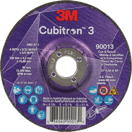 Cubitron 3 Cut & Grind Wheel, 4" x 39/250", 5/8" Arbor, Type 27, 36 Grit, Ceramic Action Paper