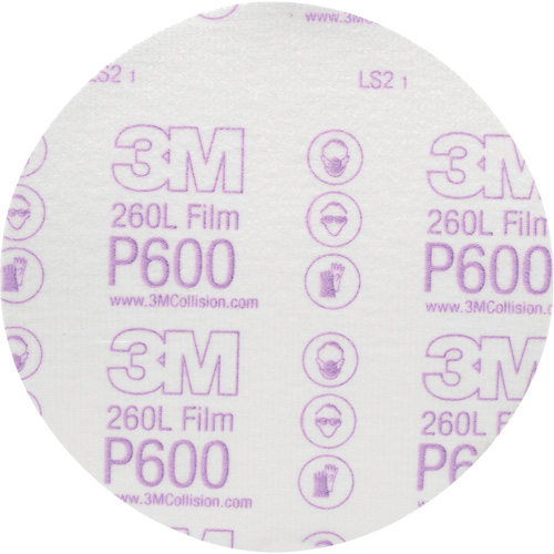 Hookit Finishing Film Abrasive Disc 260L 00971, 6" Dia., P600 Grit, Aluminum Oxide Action Paper