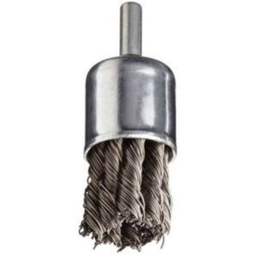 Stem Mounted Knotted Wire Brush, 1" Dia. x 1/4" Arbor Action Paper