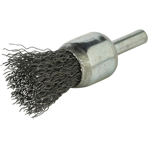 Stem Mounted Crimped Wire Brush, 3/4", 0.014" Fill, 1/4" Shank Action Paper