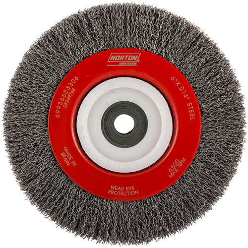 Crimped Bench Wheel, 6" Dia., 0.014" Fill, 1/2"-2 Arbor Action Paper