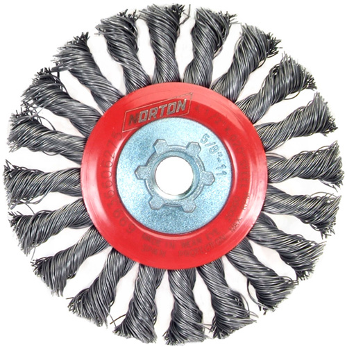 Standard Twist Wire Wheel, 4-1/2" Dia., 0.02" Fill, 5/8"-11 Arbor, Steel Action Paper