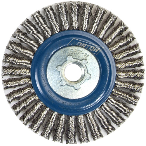 Stringer Bead Knot Wire Brush For Angle Grinders, 4" Dia., 0.02" Fill, 5/8"-11 Arbor, Stainless Steel Action Paper
