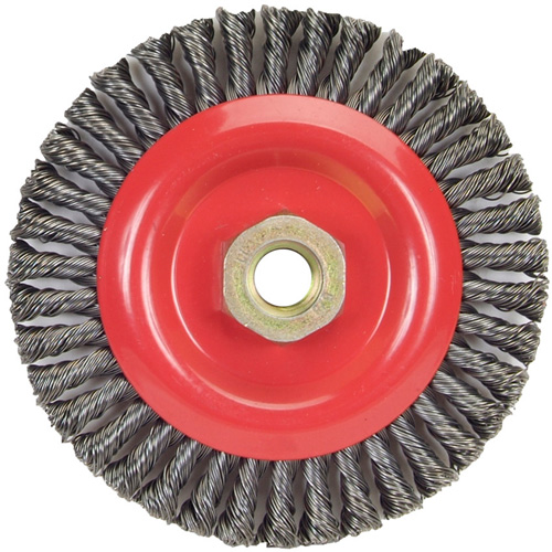 Stringer Bead Knot Wire Brush For Angle Grinders, 5" Dia., 0.02" Fill, 5/8"-11 Arbor, Steel Action Paper