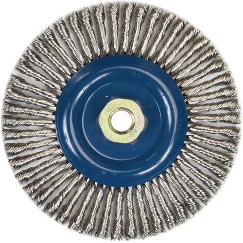 Stringer Bead Knot Wire Brush For Angle Grinders, 6" Dia., 0.02" Fill, 5/8"-11 Arbor, Stainless Steel Action Paper