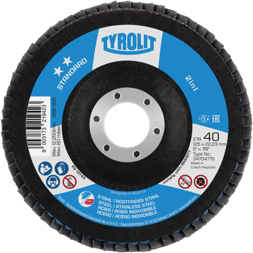 2-in-1 Flap Disc, 4-1/2" x 22.5 mm, Type 27A, 60 Grit, Ceramic Alumina Action Paper