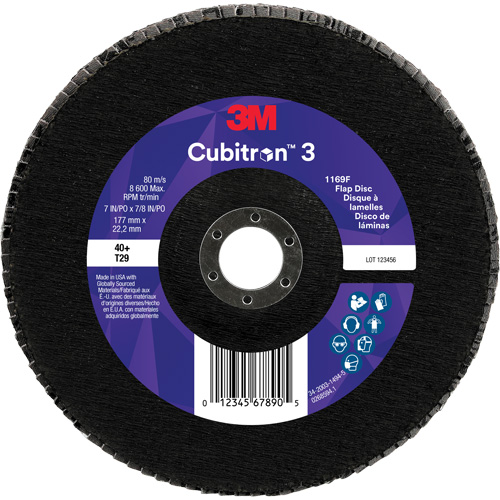 Cubitron 3 Conical  Flap Disc 1169F, 7" x 7/8", Type T29, 40+ Grit, Ceramic Action Paper