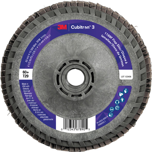 Disque &agrave; lamelles conique 1169F Cubitron 3 &agrave; changement rapide, 4-1/2" x 5/8"-11, Type T29, Grain 60+, C&eacute;ramique Action Paper