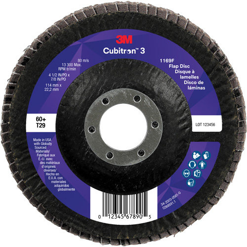 Cubitron 3 Conical  Flap Disc 1169F, 4-1/2" x 7/8", Type T29, 60+ Grit, Ceramic Action Paper