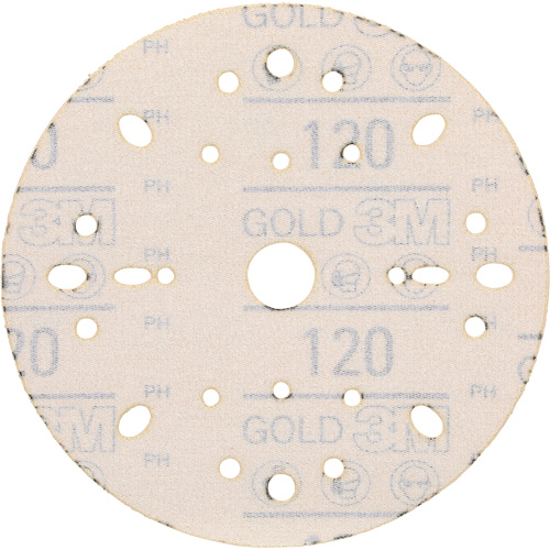 Hookit Gold Abrasive Disc, 6" Dia., 120 Grit, Aluminum Oxide, C-Weight Action Paper