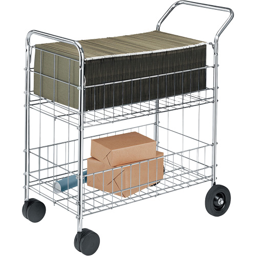 Wire Mail Cart, 200 lbs. Capacity, Chrome, 19" D x 30" L x 39-1/4" H, Chrome Plated Action Paper