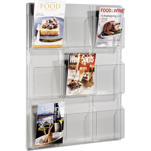 Literature Displays, Wall Mount, 9 Slots, Plastic, 30" W x 2" D x 36-7/8" H Action Paper