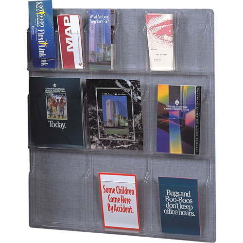 Literature Displays, Wall Mount, 6 Slots, Plastic, 30" W x 34-3/4" D x 34-3/4" H Action Paper