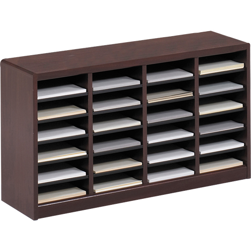 E-Z Stor&reg; Literature Organizer, Stationary, 24 Slots, Wood, 40" W x 11-3/4" D x 23" H Action Paper