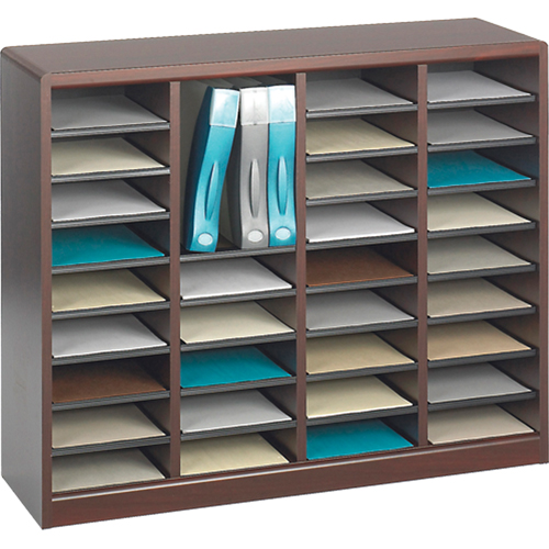 E-Z Stor&reg; Literature Organizer, Stationary, 36 Slots, Wood, 40" W x 3/4" D x 32-1/2" H Action Paper