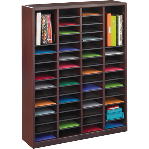 E-Z Stor&reg; Literature Organizer, Stationary, 60 Slots, Wood, 40" W x 3/4" D x 52-1/4" H Action Paper