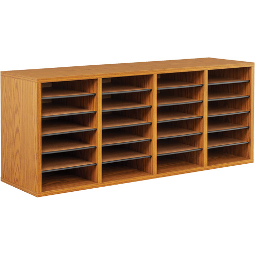 Adjustable Compartment Literature Organizer, Stationary, 24 Slots, Wood, 39-1/4" W x 11-3/4" D x 16-1/4" H Action Paper