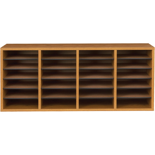 Adjustable Compartment Literature Organizer, Stationary, 24 Slots, Wood, 39-1/4" W x 11-3/4" D x 16-1/4" H Action Paper