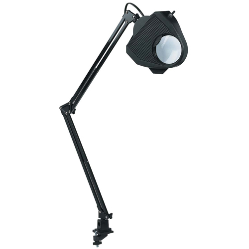 Lampe de travail avec loupe, 60 W, Fluorescent/Incandescente/DEL, Pince, Col 40", Noir Action Paper