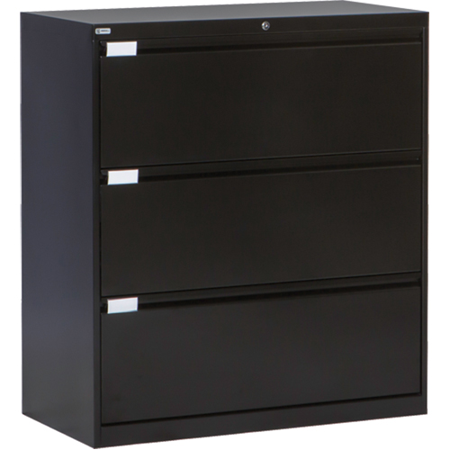 Lateral Filing Cabinet, Steel, 3 Drawers, 36" W x 18" D x 40-1/16" H, Black Action Paper