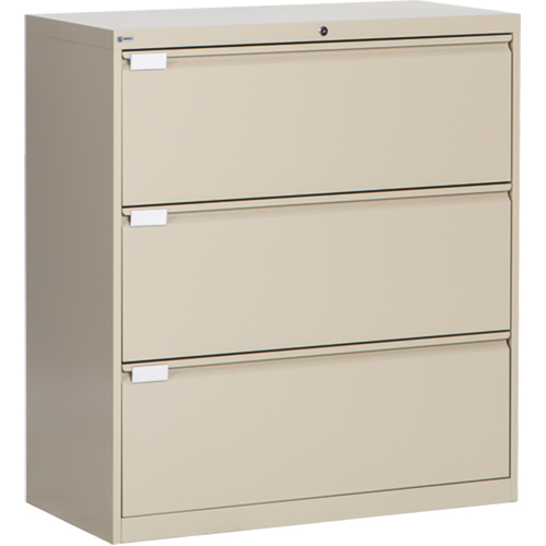 Lateral Filing Cabinet, Steel, 3 Drawers, 36" W x 18" D x 40-1/16" H, Beige Action Paper