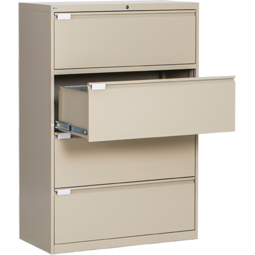 Lateral Filing Cabinet, Steel, 4 Drawers, 36" W x 18" D x 53-3/8" H, Beige Action Paper