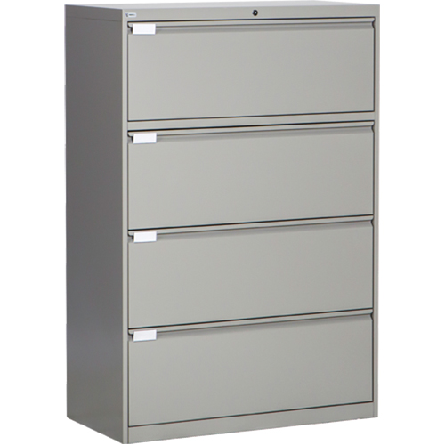 Lateral Filing Cabinet, Steel, 4 Drawers, 36" W x 18" D x 53-3/8" H, Grey Action Paper